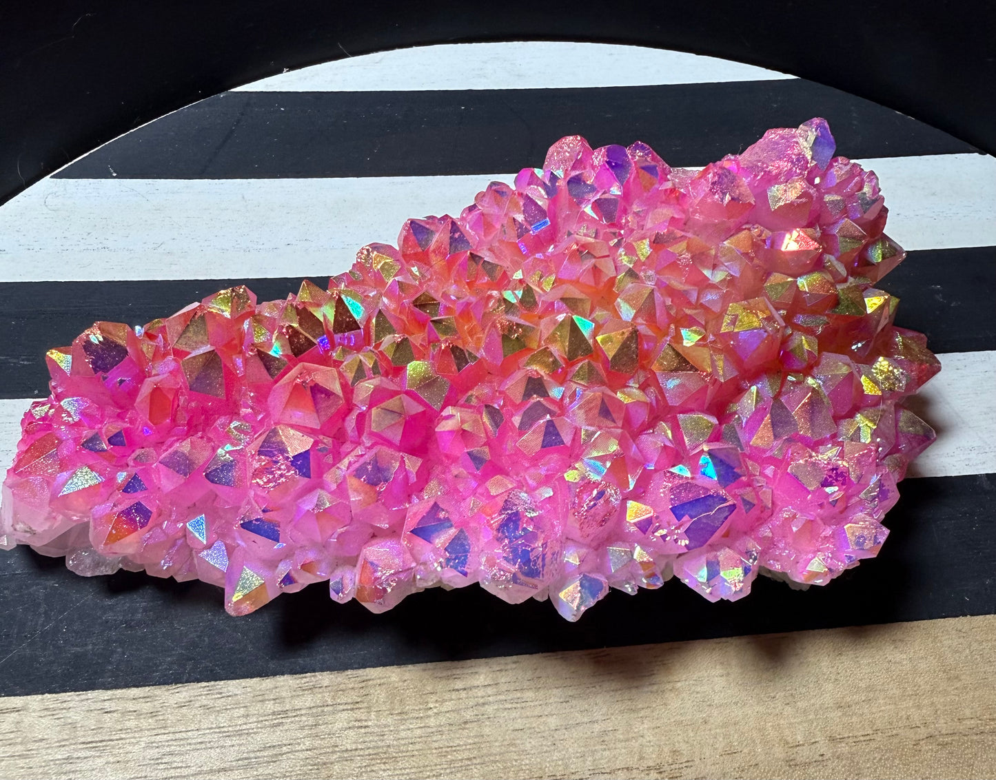 Pink & gold aura quartz cluster