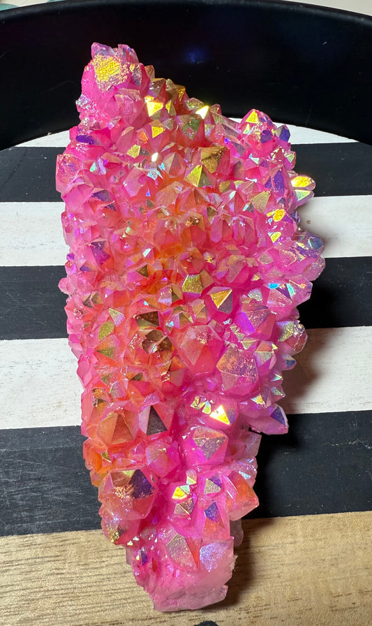 Pink & gold aura quartz cluster