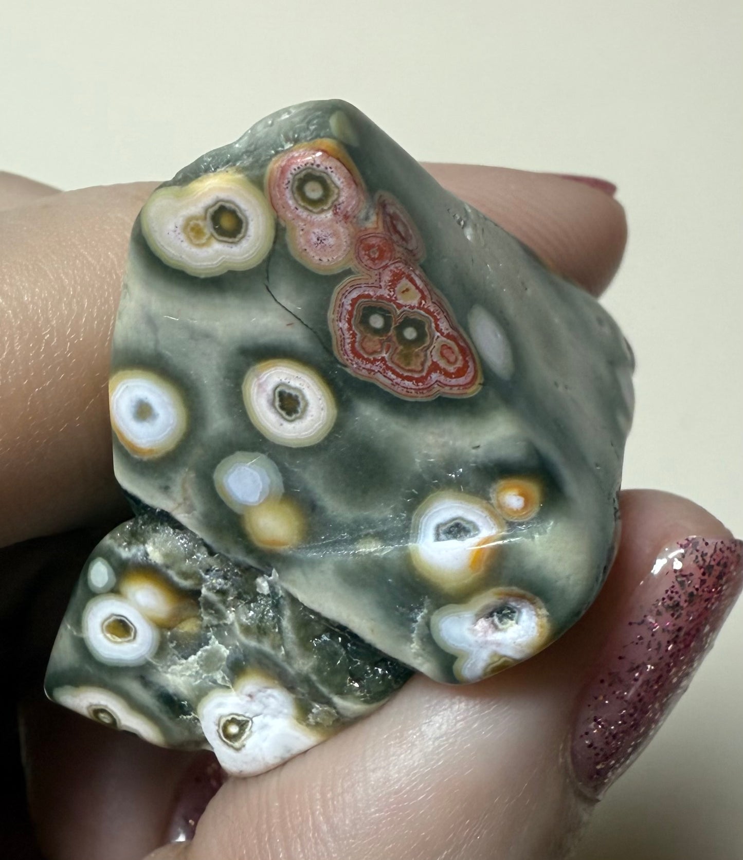 Orbicular 8th Vein Ocean Jasper OJ mini druzy freeform