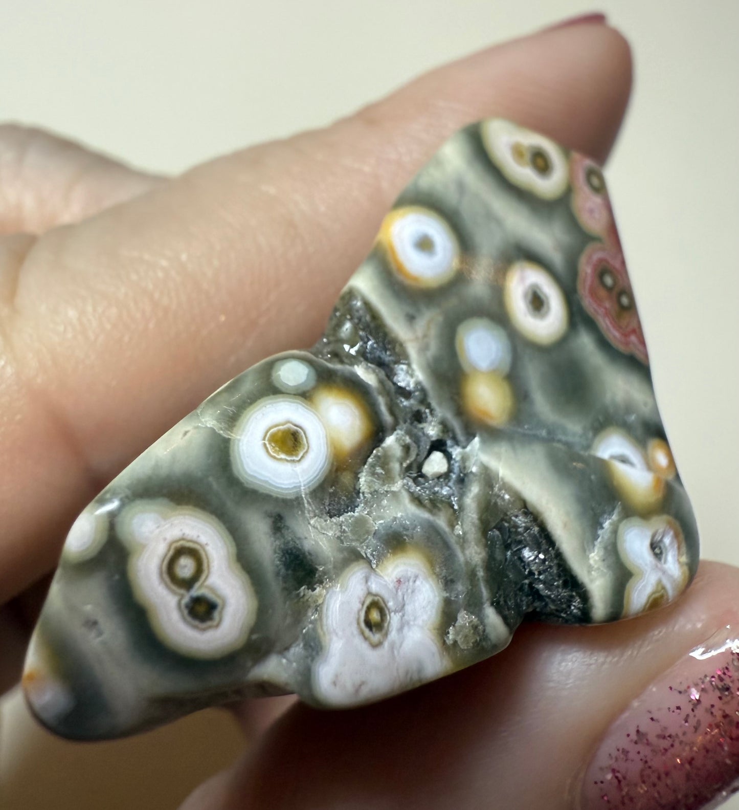 Orbicular 8th Vein Ocean Jasper OJ mini druzy freeform