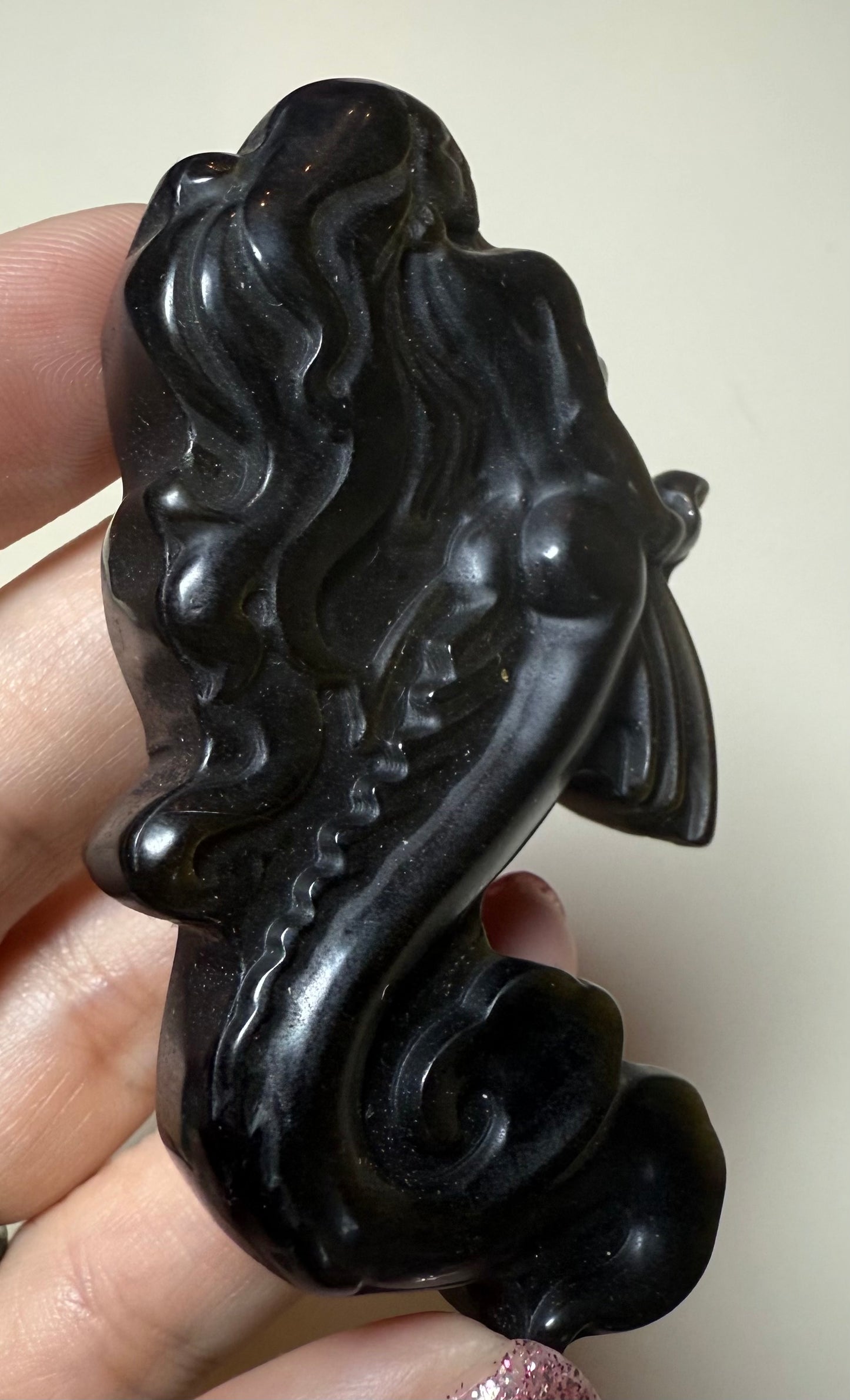 Flashy Golden sheen obsidian mermaid carving
