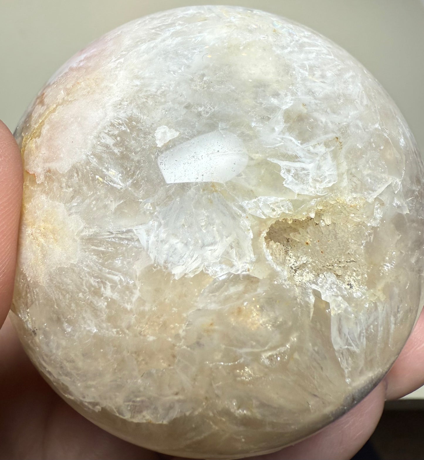 Flower agate sphere with super cool druzy pocket with stalagmites 470g
