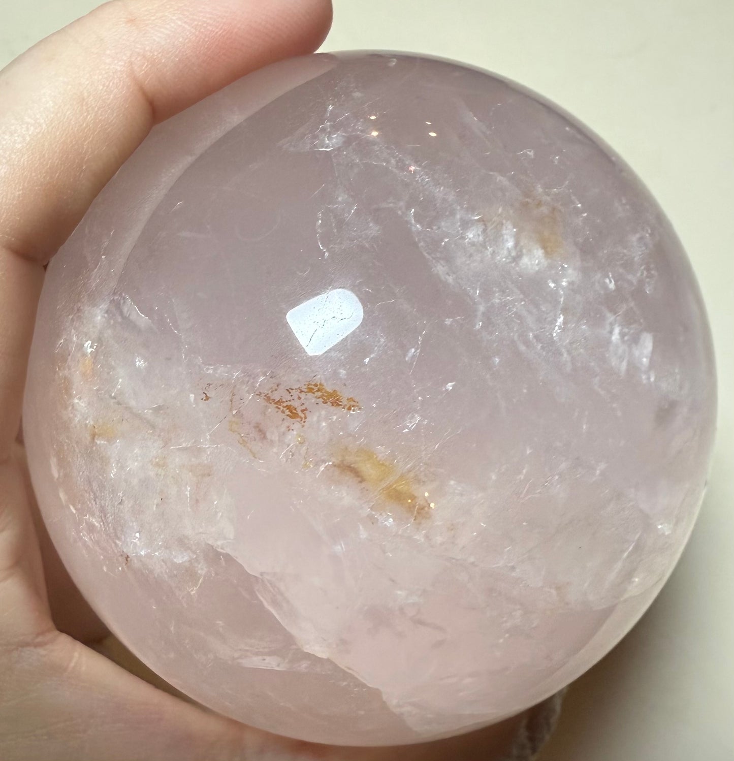 Rainbow flash rose quartz sphere 600g