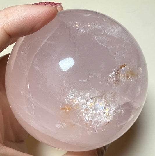 Rainbow flash rose quartz sphere 600g