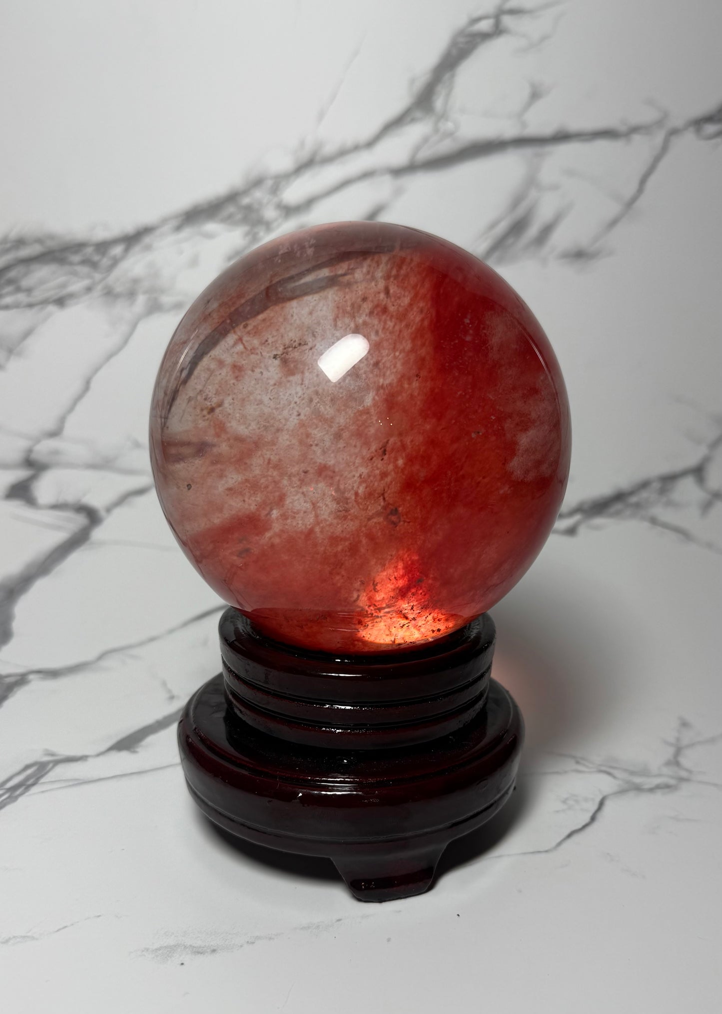 Large Red & Clear Smelting Quartz crystal ball 5 inch sphere