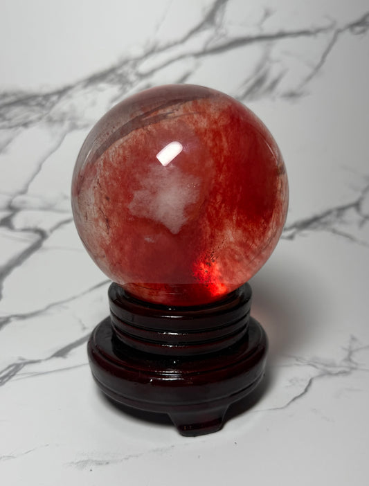 Large Red & Clear Smelting Quartz crystal ball 5 inch sphere