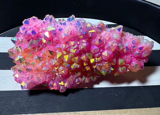 Pink & gold aura quartz cluster
