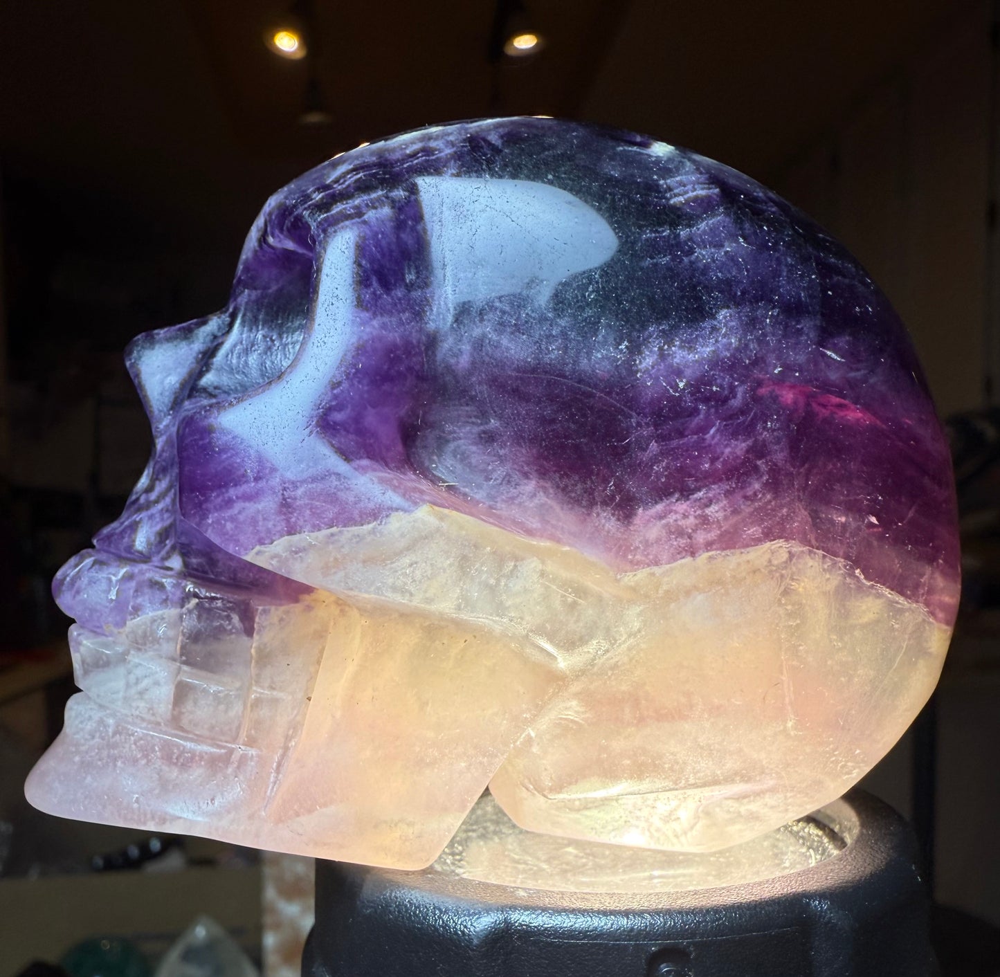 Purple candy fluorite carved skull