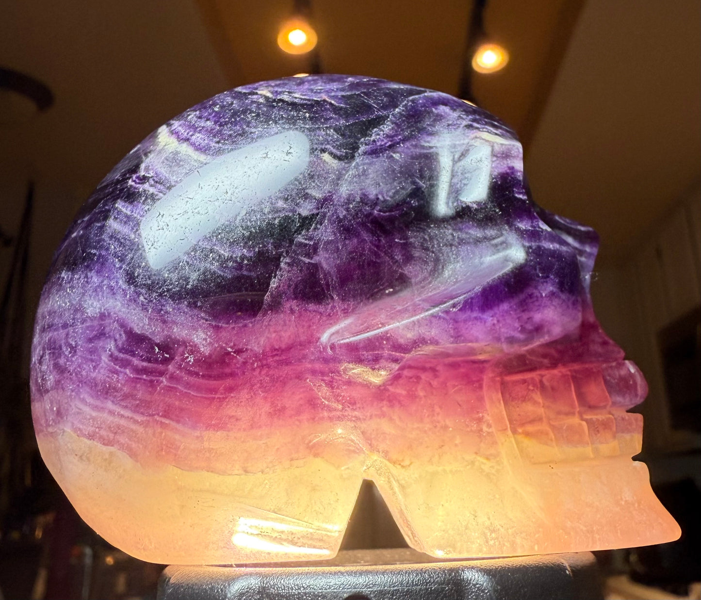 Purple candy fluorite carved skull
