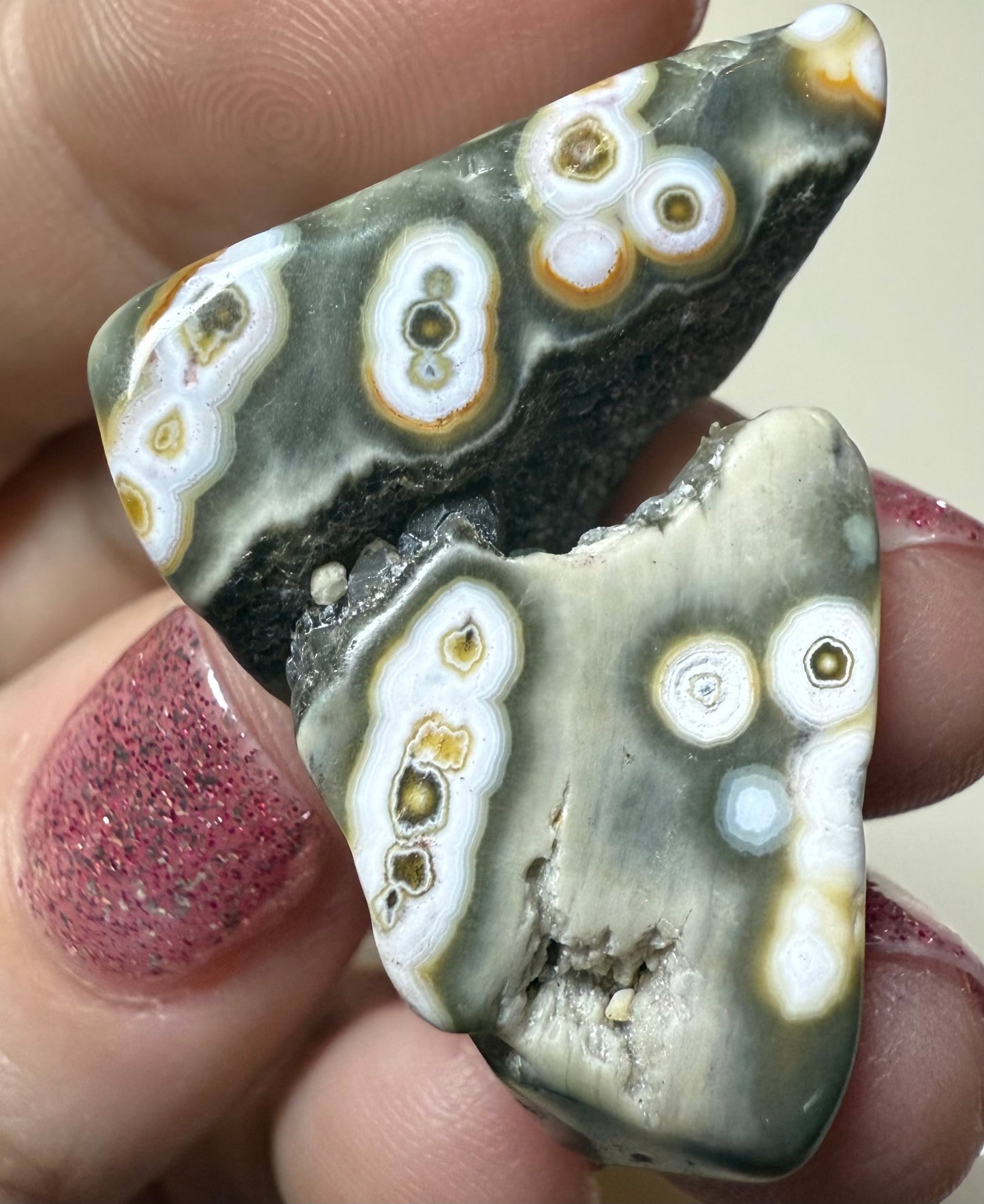 Orbicular 8th Vein Ocean Jasper OJ mini druzy freeform