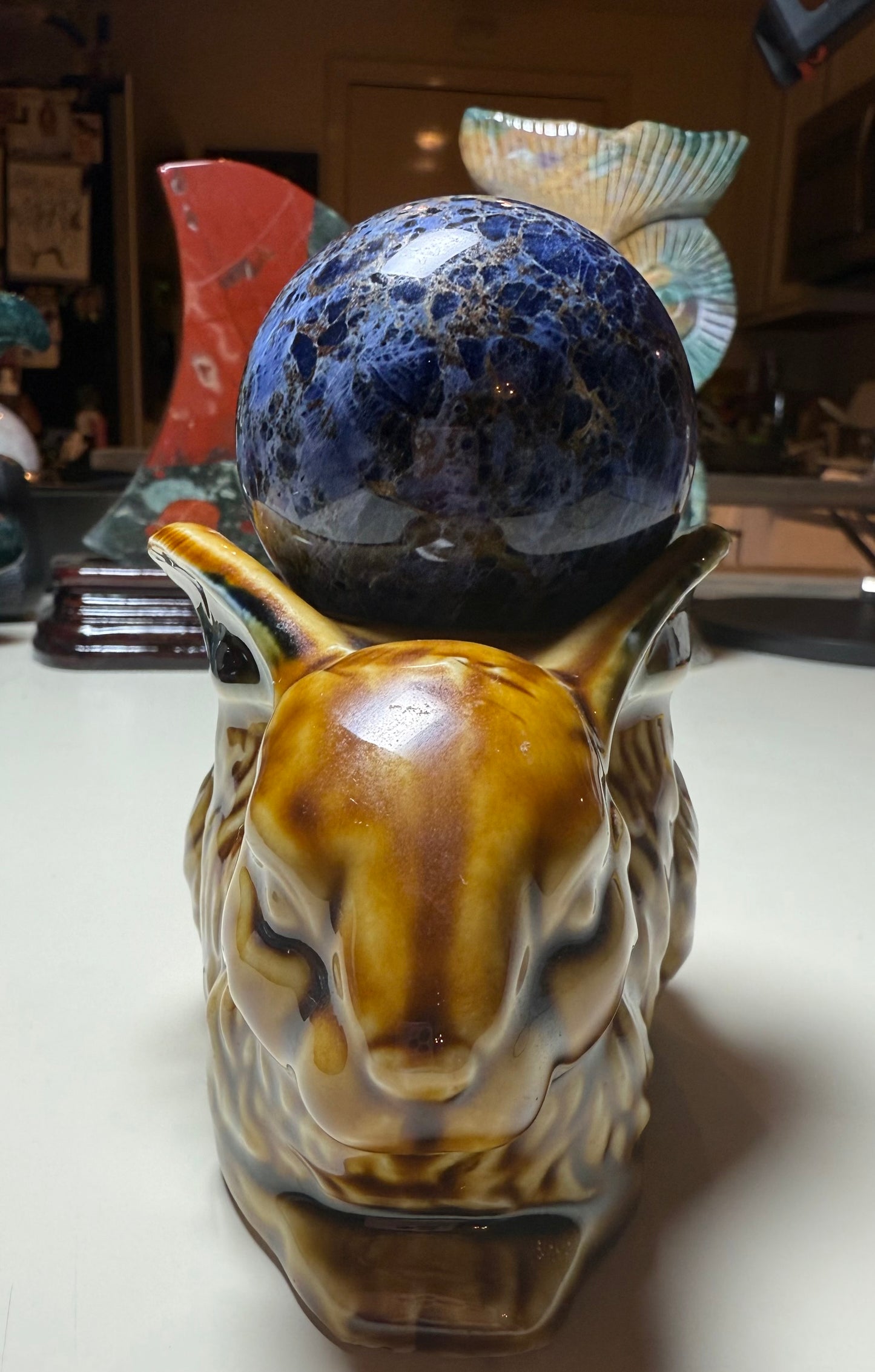 Ceramic bunny Easter sphere holder