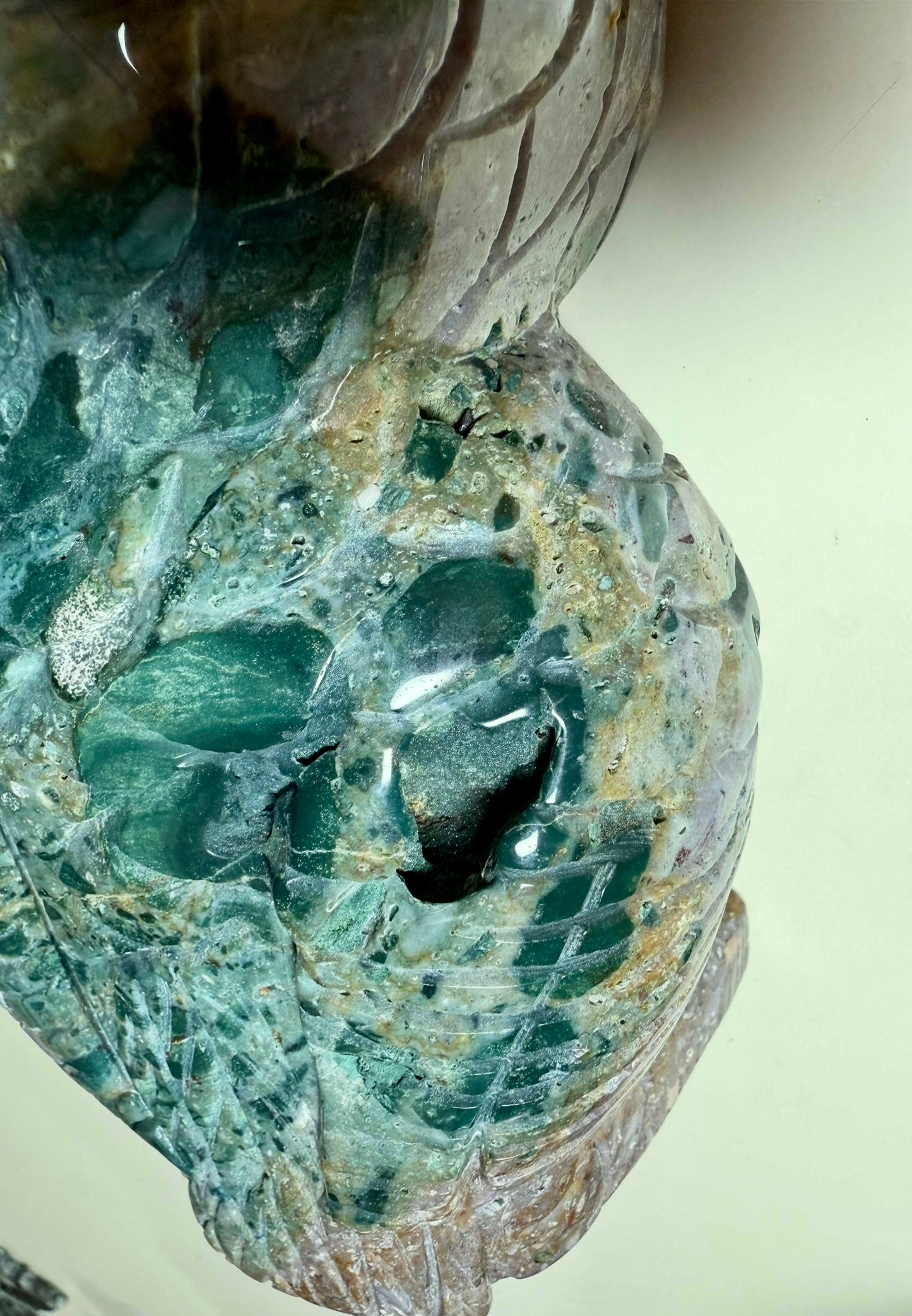 Large Wonderfully carved Ocean Jasper owl 2.72 kgs