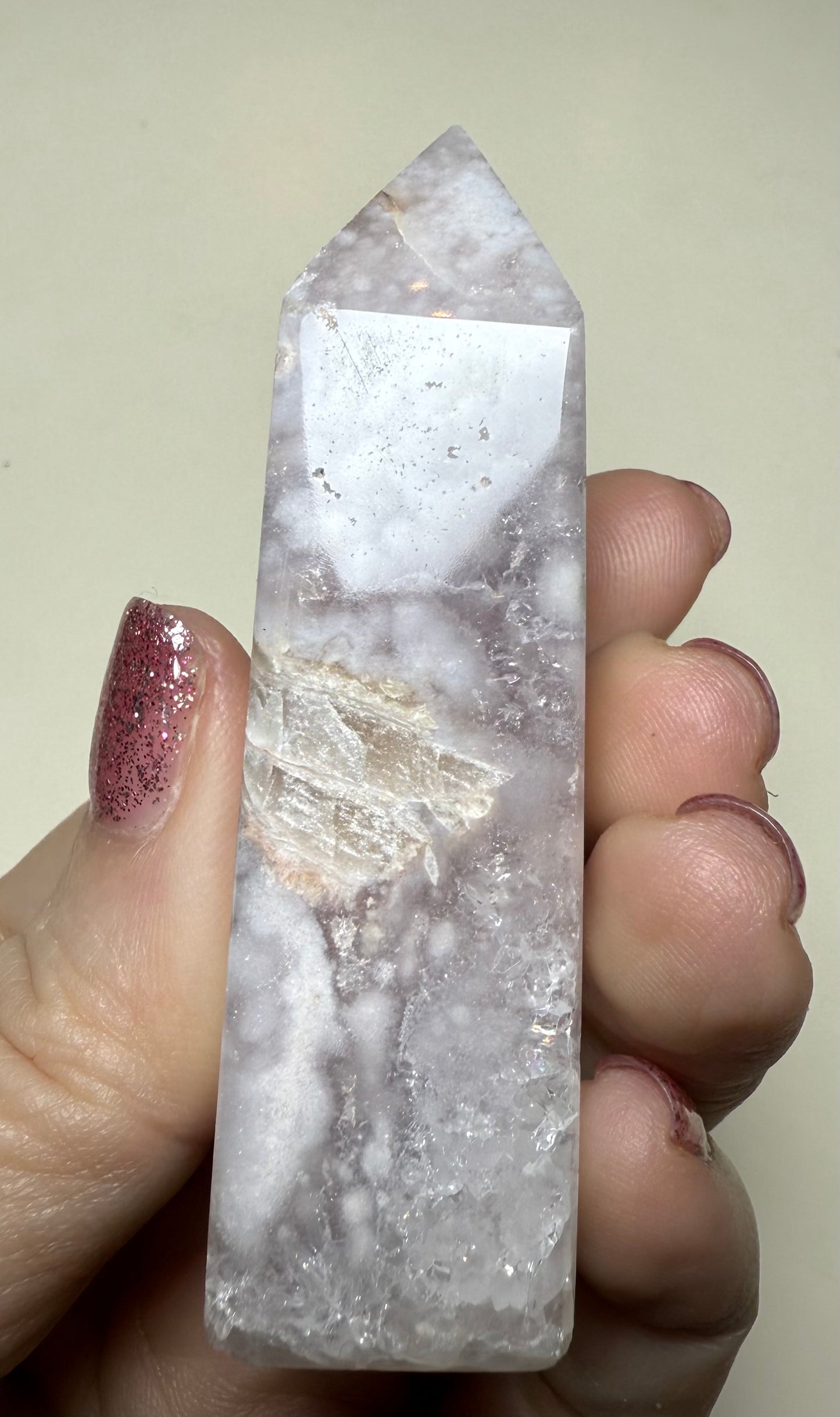Sparkly druzy pink Amethyst point
