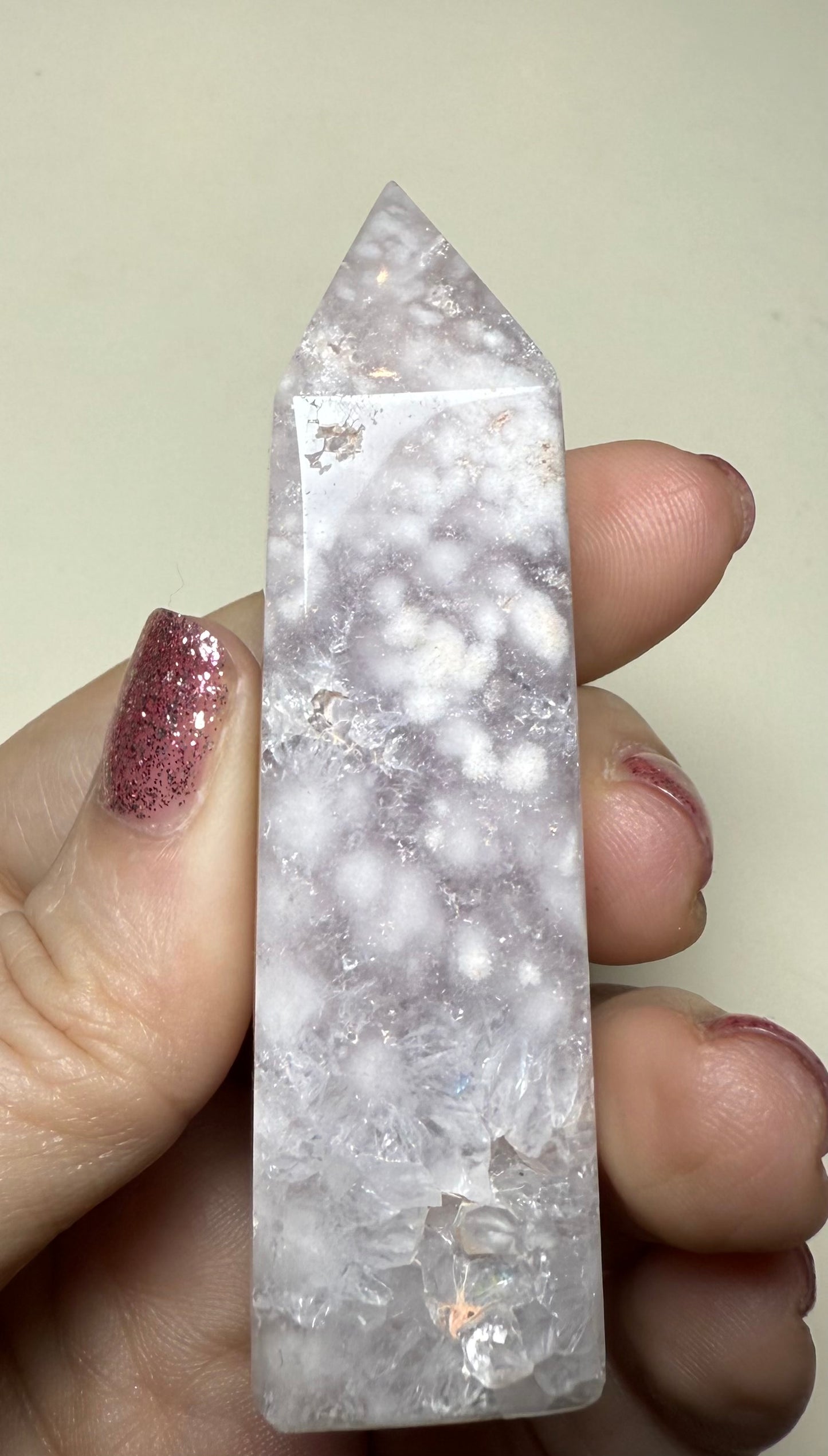Sparkly druzy pink Amethyst point