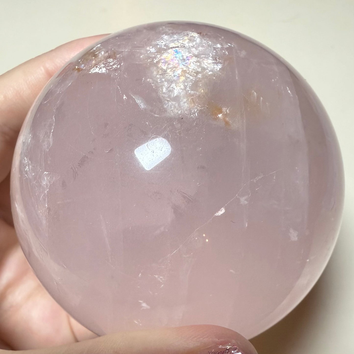 Rainbow flash rose quartz sphere 600g