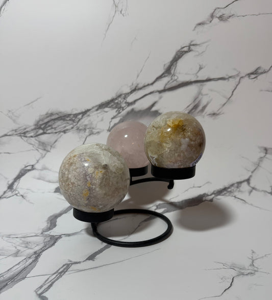 Black metal triple sphere holder