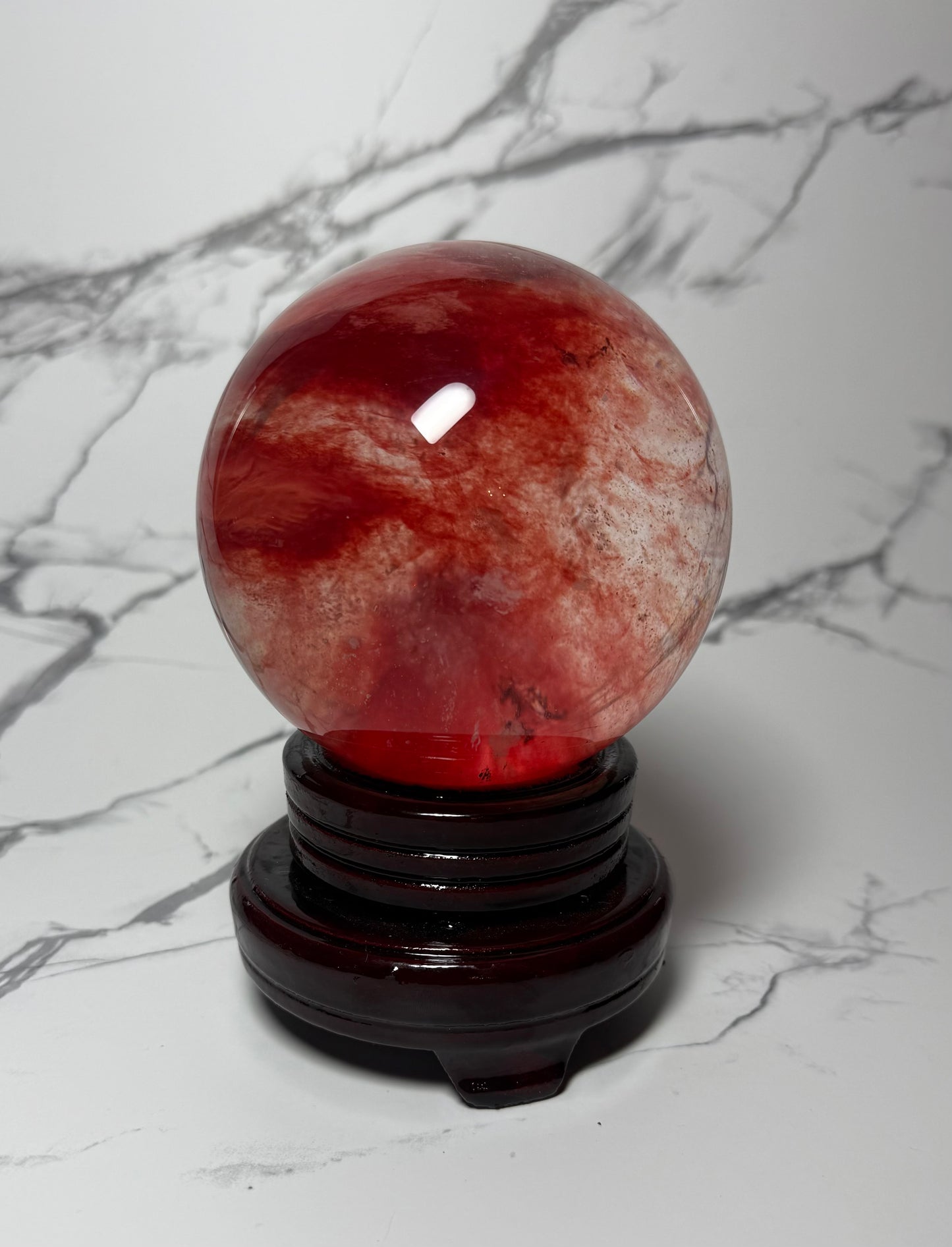 Large Red & Clear Smelting Quartz crystal ball 5 inch sphere