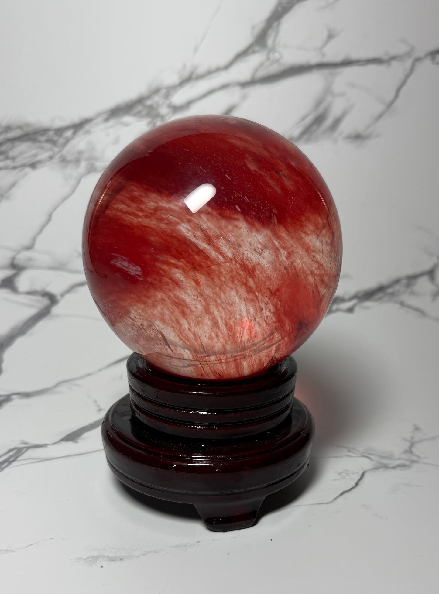 Large Red & Clear Smelting Quartz crystal ball 5 inch sphere